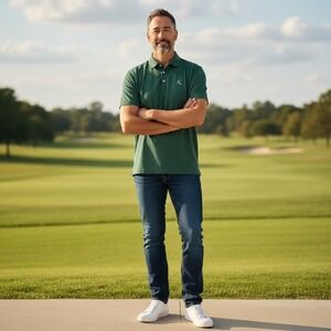 Rhoback Irish Wolfhound Polo Shirt Mens Medium Green Black Houndstooth Stretch